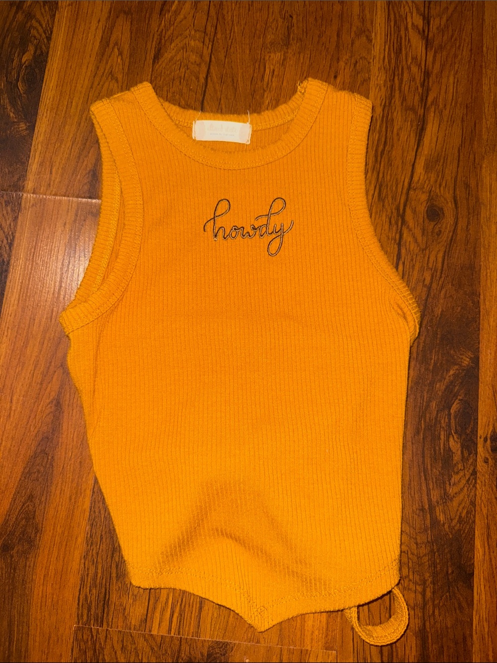 Altar'd State Howdy Ribbed Tie-Back Crop Tank Top Orange XS